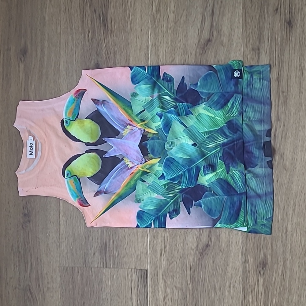 Molo Peach Tank Top with Tropical Toucan Print